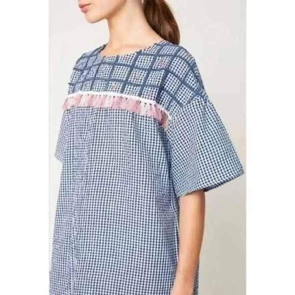 HAYDEN Los Angeles NWT Mini Dress Size MEDIUM Tassel Embroidered Gingham Pockets - Picture 4 of 13